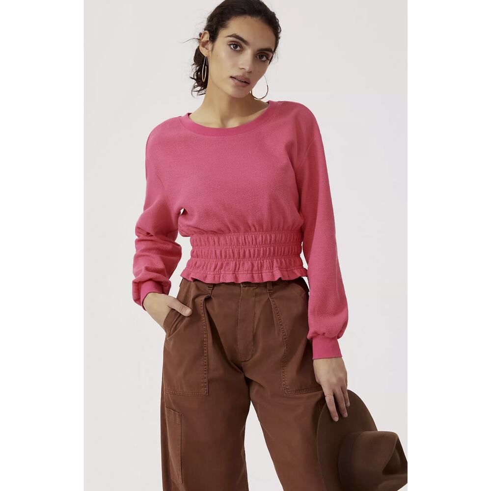 NEW Anthropologie Maeve Pink Smocked Boat Neck Pullover - Large